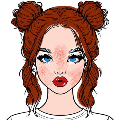 realistic girl with two buns in hair and lips