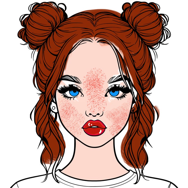 realistic girl with two buns in hair and lips