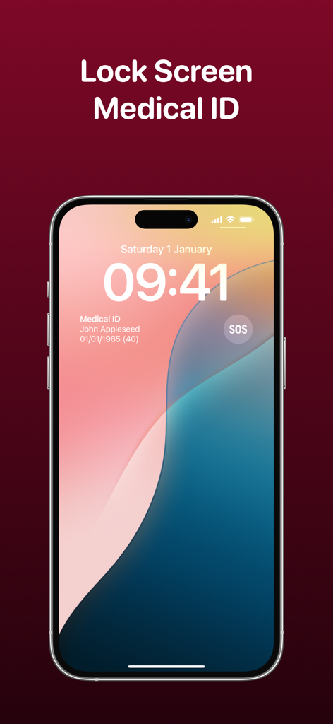 iPhone lock screen showing a medical ID widget and SOS button for emergencies