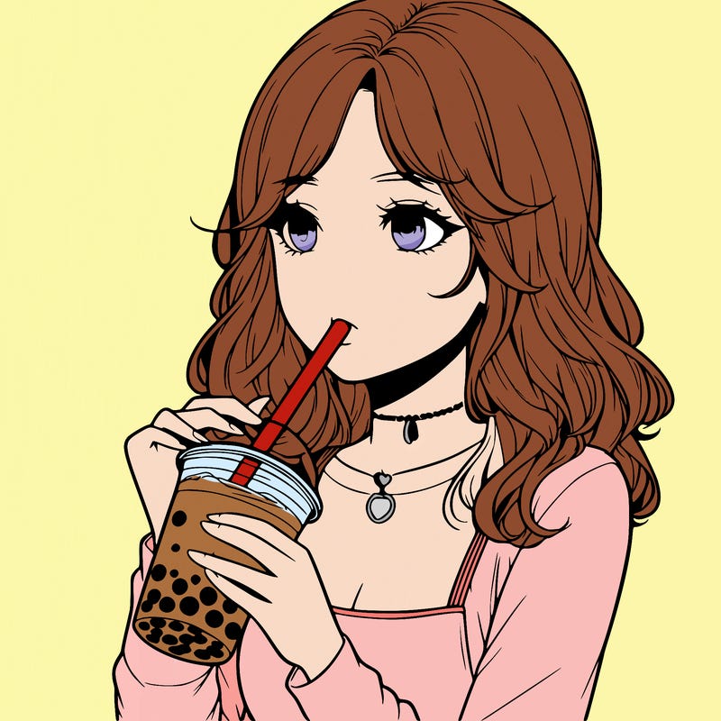 realistic girl drinking boba tea