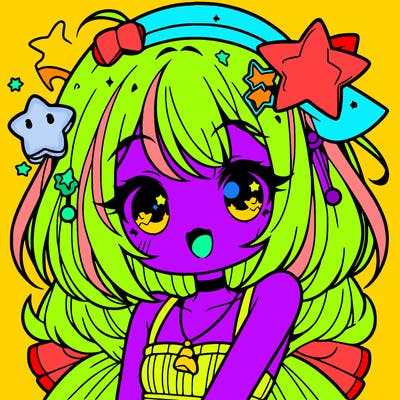 cute anime girl with star accessories