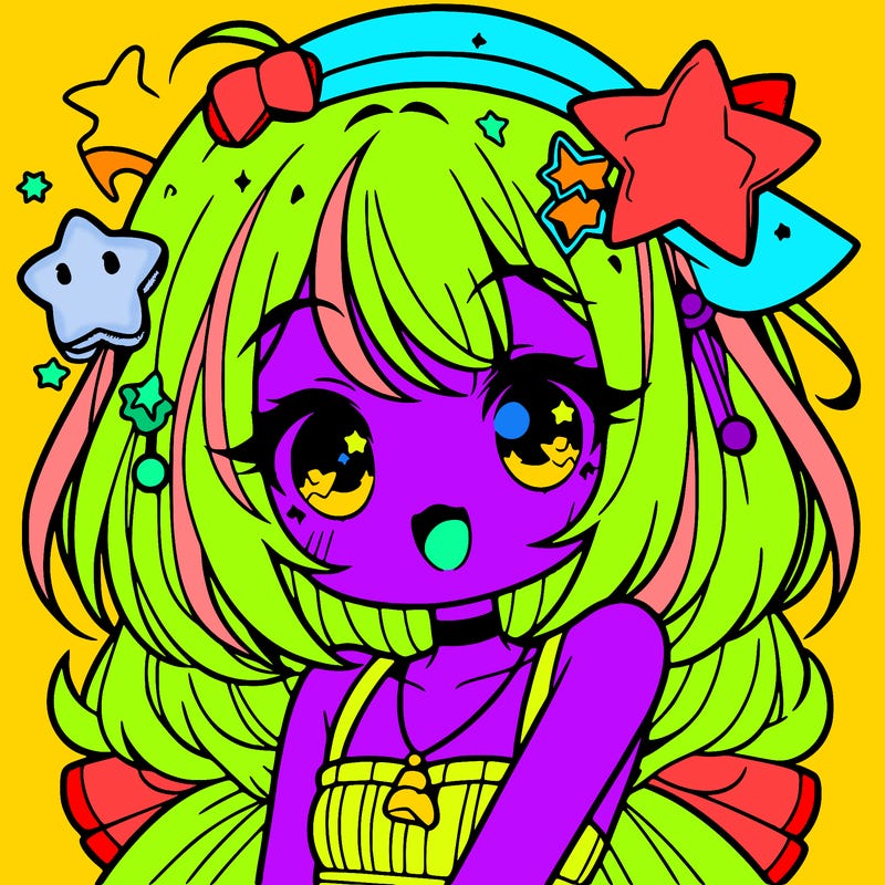 cute anime girl with star accessories