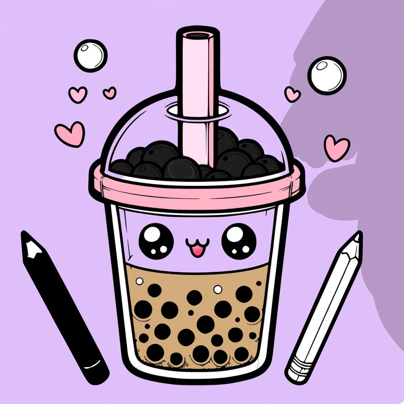 realistic bubble tea with a cute face