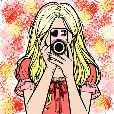 a realistic girl holding her phone taking pictures