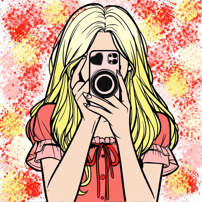 a realistic girl holding her phone taking pictures