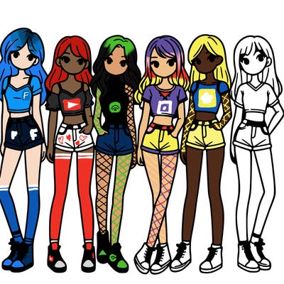 a group of girls wearing crop tops and shorts