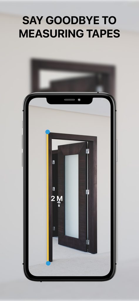 Measure Height With Camera App - Measure Height With Camera App interface showing a 2-meter measurement of a door frame using AR technology
