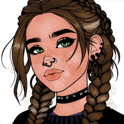 realistic girl with nose ring and braided hair