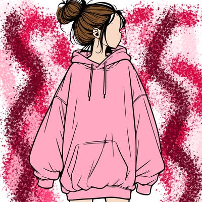 realistic girl with a oversized sweatshirt on and a bun