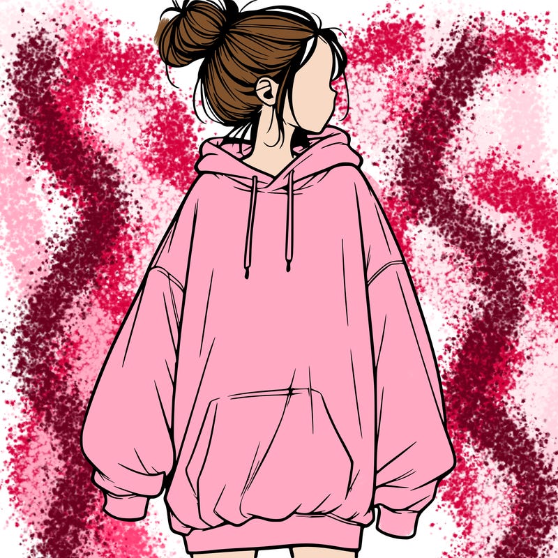 realistic girl with a oversized sweatshirt on and a bun