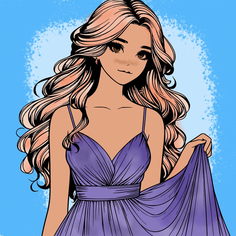 realistic girl in flowy silky prom dress