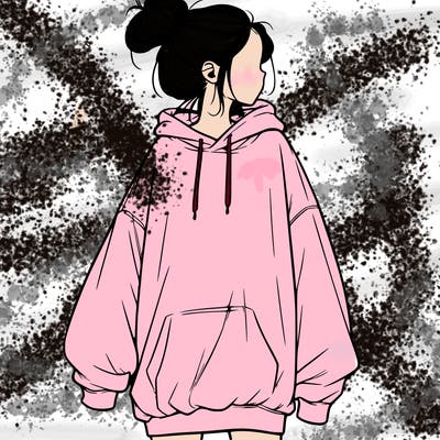 realistic girl with a oversized sweatshirt on and a bun
