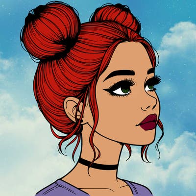 realistic girl with buns on the top of her head