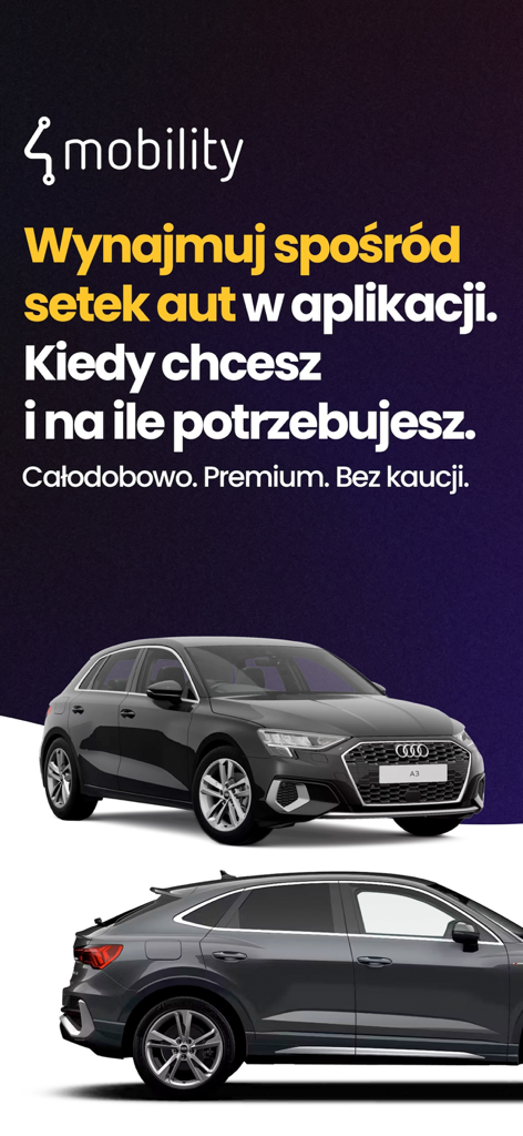 프리미엄 아우디 차량 렌탈을 특징으로 하는 4mobility 모바일 앱 홍보 화면