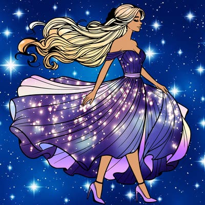 realistic woman in a dress flowing in the wind