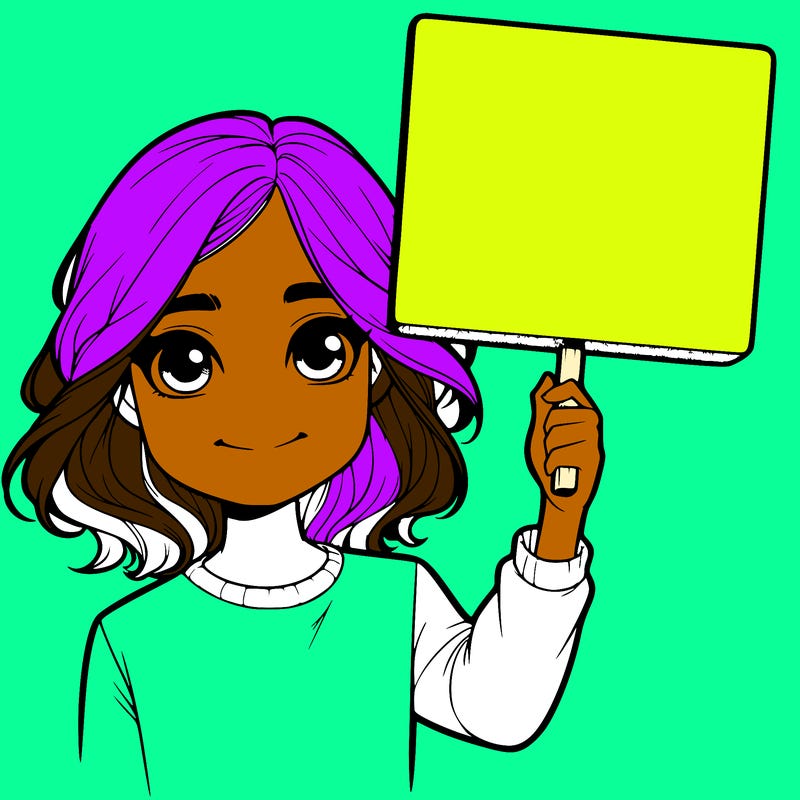 realistic girl holding up a sign