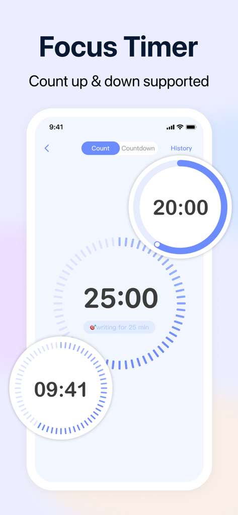GoalMap: Goal Planner & To-Do - GoalMap focus timer interface with countdown and count up options for task management
