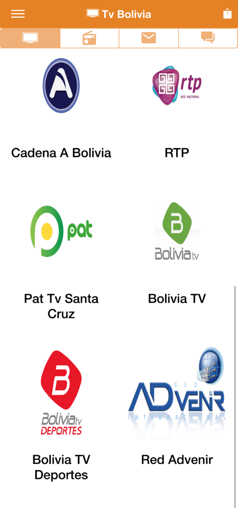 Tv Bolivia - List of live Bolivian TV channels in the Tv Bolivia app interface