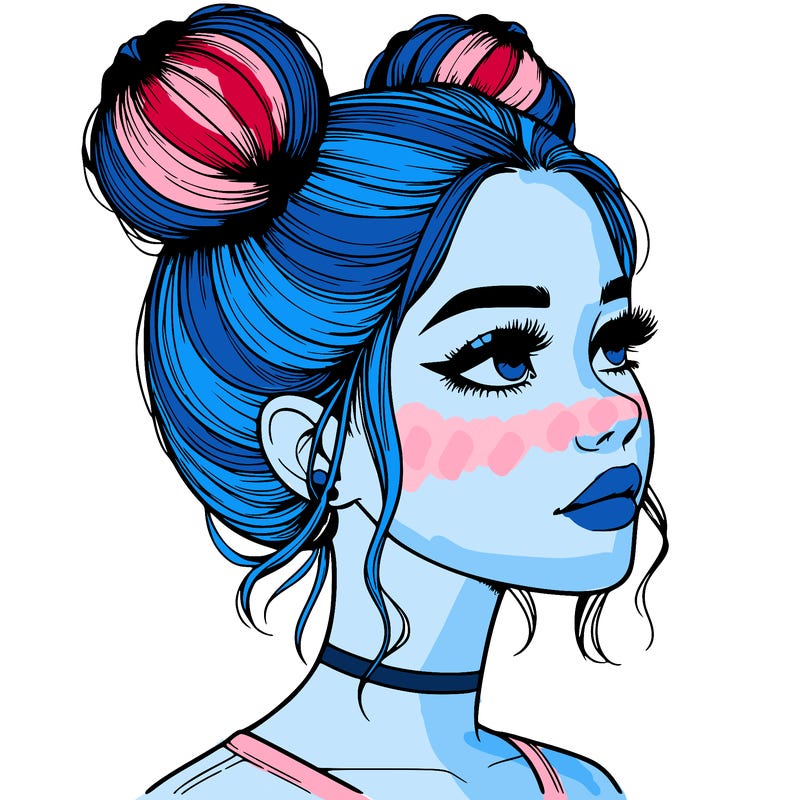 realistic girl with buns on the top of her head