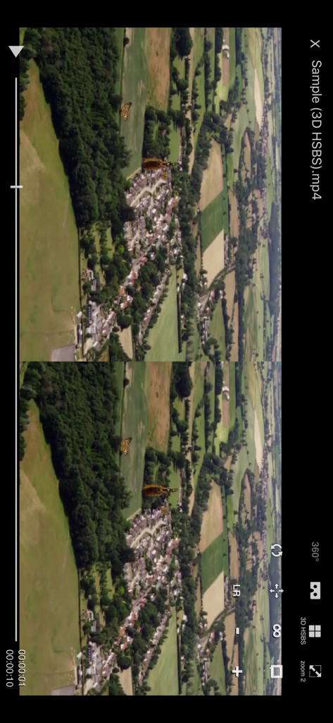 VRPlayer : 2D 3D 360° Video - Smartphone interface of VRPlayer showing a 3D side-by-side aerial video playback
