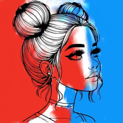 realistic girl with buns on the top of her head