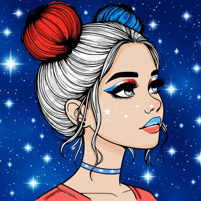 realistic girl with buns on the top of her head