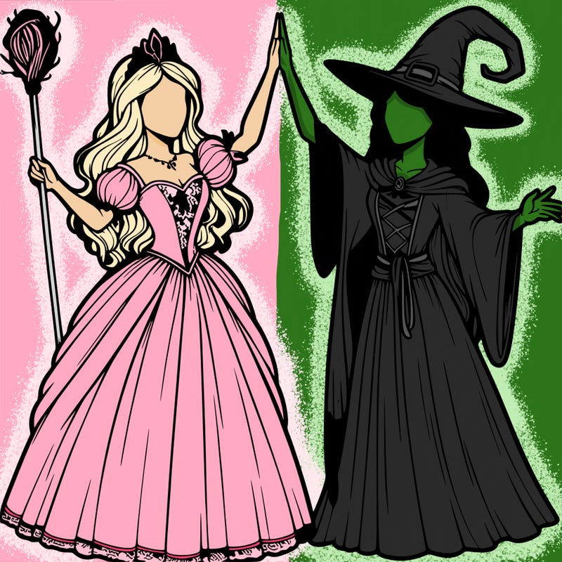 detailed realistic split of a princess and a witch