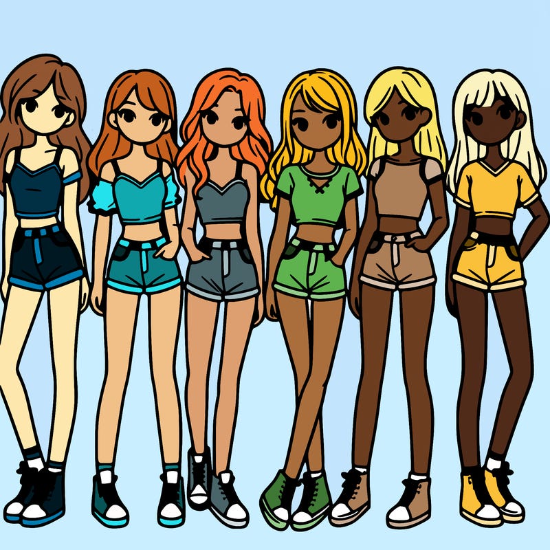 a group of girls wearing crop tops and shorts