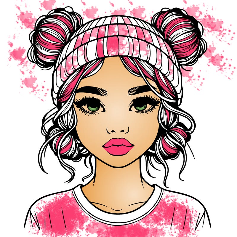 realistic girl with buns in her hair with a beanie on