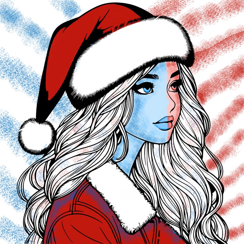 realistic girl in santa hat