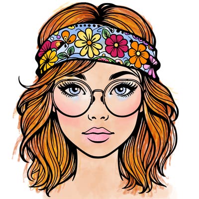 hippie girl with glasses realistic
