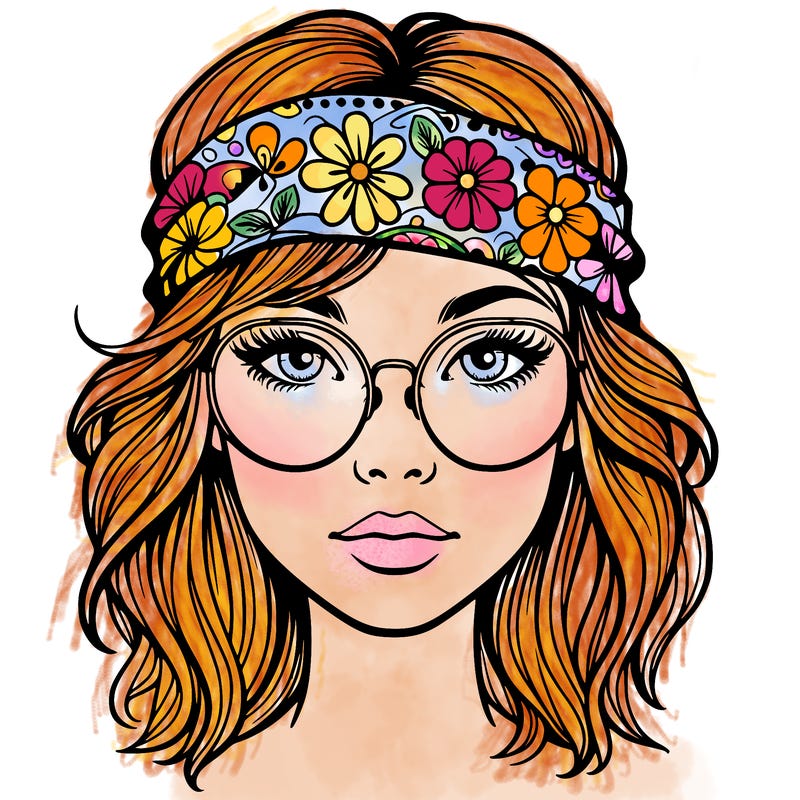 hippie girl with glasses realistic