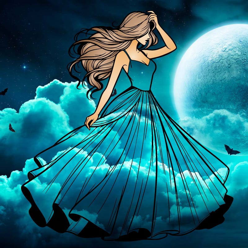 realistic woman with dress flowing in the wind