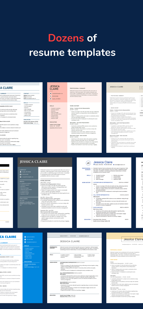 MyPerfectResume Builder - Una collezione di diversi modelli di curriculum professionali con stili e layout differenti