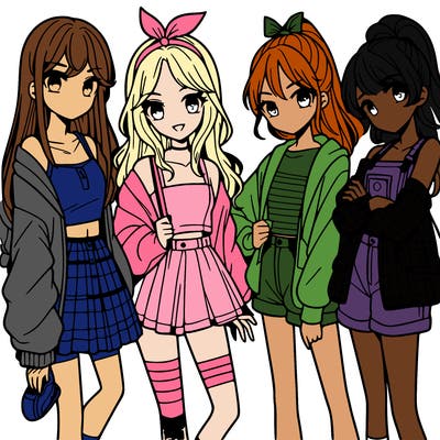 teen manga girls group of 4