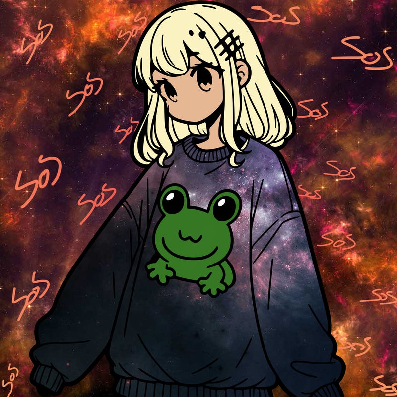 girl wearing frogging sweatshirt