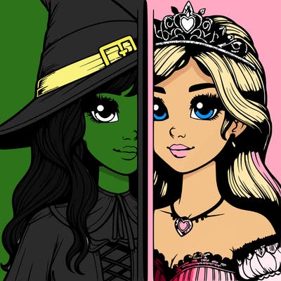 realistic girl split half witch half princess