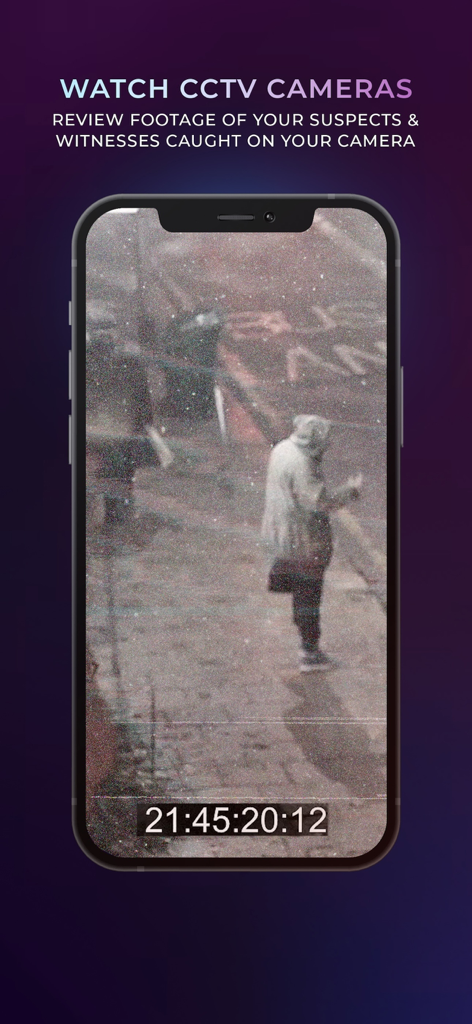 Scriptic: Crime Stories - Ein Detektiv, der körnige CCTV-Aufnahmen nach Hinweisen in Scriptic Crime Stories überprüft.