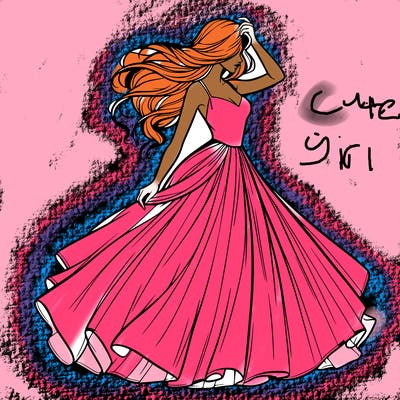 realistic woman with dress flowing in the wind