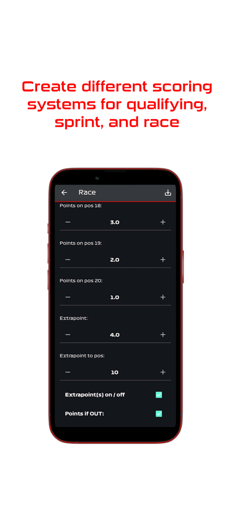 Formula Game Companion - Interfaz para crear sistemas de puntuación de liga personalizados en Formula Game Companion.