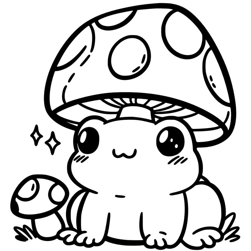a cute frog with a mushroom hat