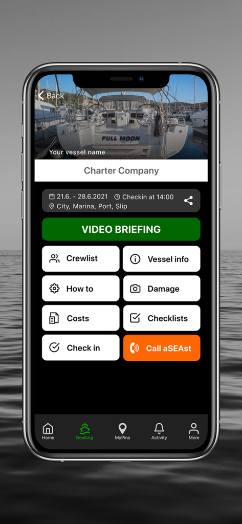 The Charter App - Dashboard di The Charter App che visualizza i dettagli e le funzionalità di gestione del noleggio dello yacht