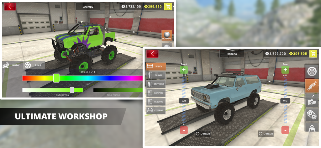 Customizing and tuning offroad vehicles in the Torque Offroad ultimate workshop.