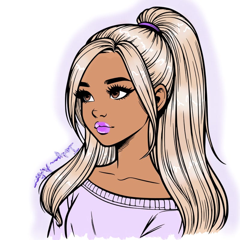 realistic girl with a high ponytail