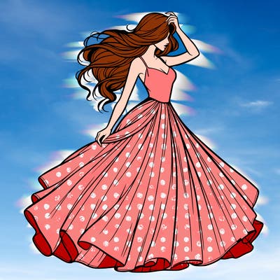 realistic woman with dress flowing in the wind