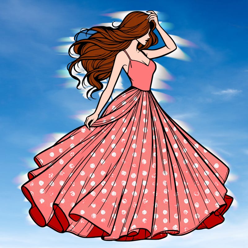 realistic woman with dress flowing in the wind