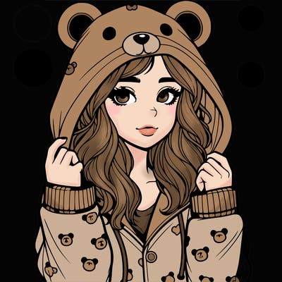 realistic girl in a animal pjs hoodie