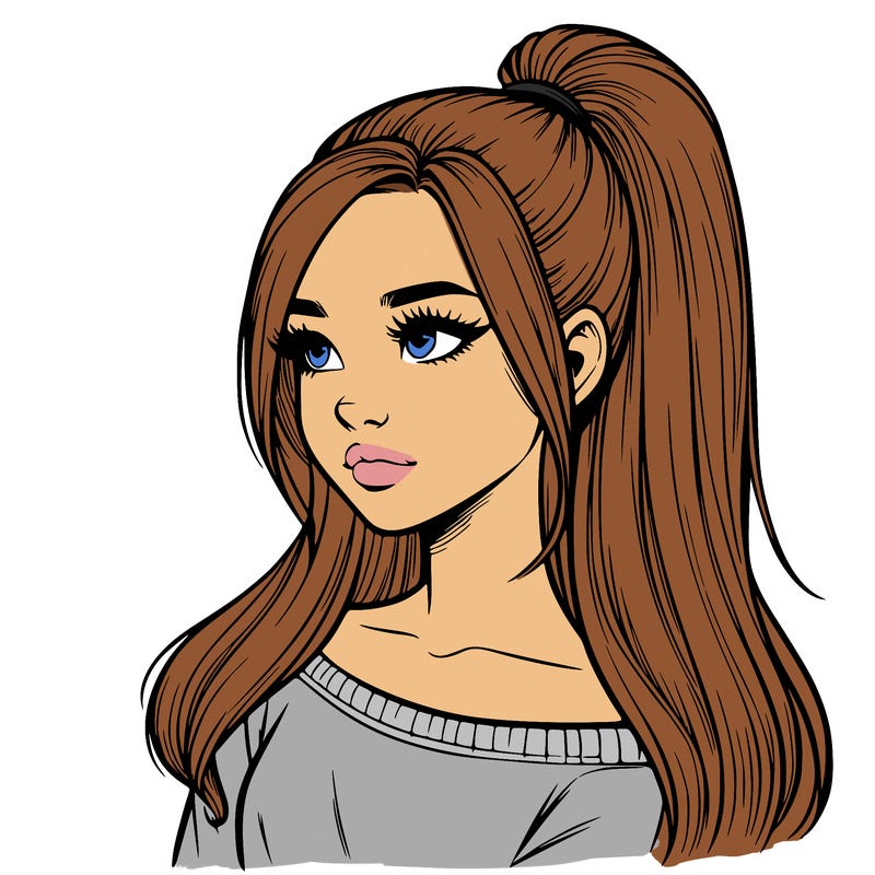 realistic girl with a high ponytail