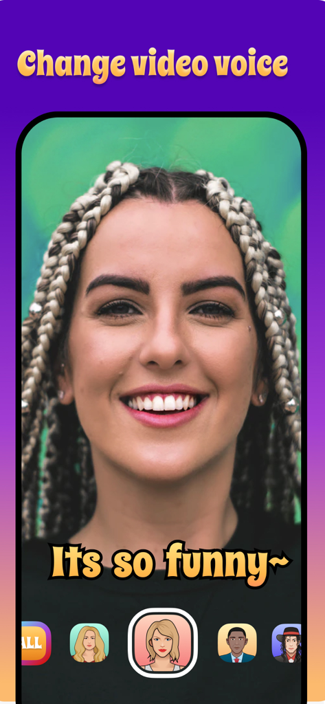 Prank Voice Changer - Interface of Prank Voice Changer app showing the change video voice feature with character icons