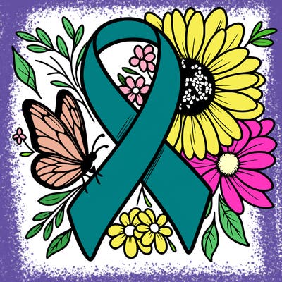 cancer awareness symbol with flowers and butterflies